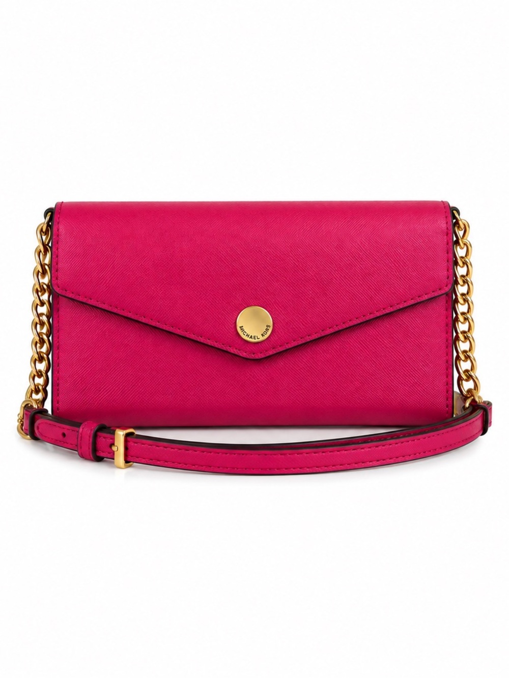 Michael Kors Hot Pink Envelope Crossbody with Gold-Tone Button